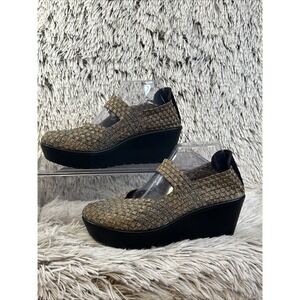 Steven by‎ Steve Madden Brice Mary Jane Woven Gold Wedge Shoes Size 7/7.5